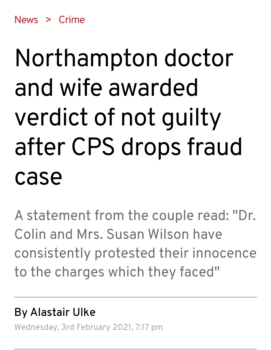 In the Press- Success for couple after long running fraud allegation stopped in the Crown Court